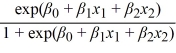 A bank manager is interested in assigning a rating to the holders of credit cards issued by her bank. The rating is based on the probability of defaulting on credit cards and is as follows. To estimate this probability, she decided to use the logit model, P = , where y = a binary response variable which is 1 if the credit card is in default and 0 otherwise x<sub>1</sub> = the ratio of the credit card balance to the credit card limit (in %) x<sub>2</sub> = the ratio of the total debt to the annual income (in %) The following output is obtained. Note: The p-values of the corresponding tests are shown in parentheses below the estimated coefficients. If only applicants with excellent and good ratings are qualified for a loan, find a linear relation between their balance ratio and their debt ratio that must be satisfied to be qualified.