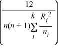 <strong>Which of the following is the test statistic for the Kruskal-Wallis test?</strong> A) H = - 3(n + 1) B) H = - 3(n + 1) C) H = - 3(n + 1) D) H = + 3(n + 1)