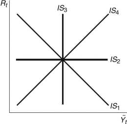 <strong>Refer to the following figure when answering the following questions. Figure 11.3: IS Curve Consider Figure 11.3. If investment is infinitely interest rate sensitive, the economy would be characterized by:</strong> A) IS<sub>1</sub>. B) IS<sub>3</sub>. C) IS<sub>2</sub>. D) IS<sub>4</sub>. E) Not enough information is given.