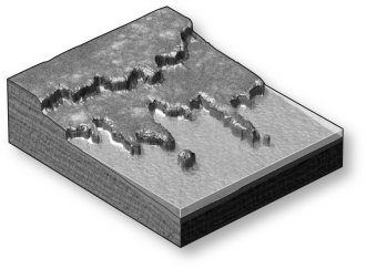 <strong>What will eventually happen to the headlands in the figure below? </strong> A) They will join as the bays in between fill with sediment. B) They will become a straight line of cliffs as rock is eroded away. C) They will remain as they are for millions of years. D) The sea will submerge them as the terrace is uplifted.