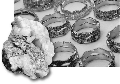 <strong>Consult the figure below.What native metal is most likely to occur within quartz veins? </strong> A) aluminum B) gold C) copper D) brass