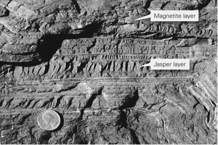 <strong>Consult the figure below.These iron ore deposits,which started as sedimentary layers,are known as ________. </strong> A) banded iron formations B) jasper beds C) manganese nodules D) bauxite