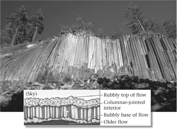 <strong>The vertical features preserved in the basalt flow in the image below formed because the lava ________. </strong> A) was moving as it cooled,so it fractured B) erupted underwater and cooled rapidly,forming many fractures C) was subjected to shaking from earthquakes,and subsequently fractured D) shrank as it cooled,forming tall polygonal-shaped fractures