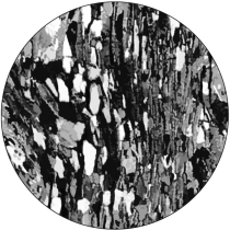 Draw the orientation of the preferential stress that created the foliation in the figure below.