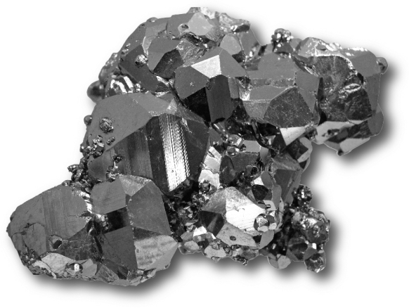 <strong>The image below shows a mineral specimen of pyrite.What is the term for the thin parallel corrugations or stripes shown on the crystal faces below? </strong> A) conchoidal fractures B) facets C) cleavage planes D) striations
