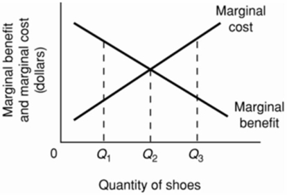 Refer to the above diagram for athletic shoes.If the current output of shoes is Q<sub>3</sub>, then: