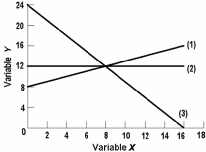   In line (3) on the above graph, variables x and y are: