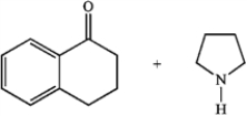 Predict whether the following reactions of the depicted carbonyl containing compounds and amines will result in the formation of an enamine or an imine. A B C