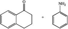 Predict whether the following reactions of the depicted carbonyl containing compounds and amines will result in the formation of an enamine or an imine. A B C