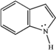 Indole is pleasant smelling in highly dilute solutions and has been used in perfumery. Use the structure of indole, below, to answer the following question(s). Refer to instructions. Indole can function as a Brønsted-Lowry acid in the presence of strong bases. Formulate a reaction, using a generic base (:B−), showing electron flow with arrows, that demonstrates this reactivity of indole.