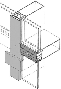 The underlying sketch shows components of a glass- aluminum curtain wall. Using leader lines and labels, ident the following components: (i)vision glass, (ii)spandrel glass, (iii)vertical and horizontal pressure plates, and (iv and horizontal covers. How are the covers anchored to mullions and rails?   