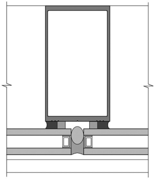 The underlying sketch shows a detailed horizontal section through a curtain wall. Using leader lines and labels, identify various components of the curtain wall. Also explain how the glass is held in position.   