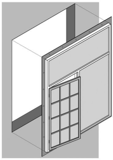 Using leader lines and labels, identify the following window elements on the sketch below: (i)rough jamb, (ii)rough sill, (iii)nailing flange, (iv)window head, (v)window sill, (vi)window sash, (vii)munt (viii)window mullion. (Note: To shorten the question, the Instructor may delete some elements or convert into two questions with repe sketch.)