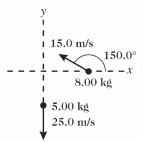 Find the magnitude and direction of the net momentum of the system shown in the figure.Express the direction by giving the angle the net momentum makes with the +x-axis.