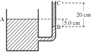 <strong>A container has a vertical tube,whose inner radius is 20.00 mm,connected to it at its side,as shown in the figure.An unknown liquid reaches level A in the container and level B in the tube-level A being 5.0 cm higher than level B.The liquid supports a 20-cm high column of oil,between levels B and C,whose density is The density of the unknown liquid is closest to </strong> A)3600 kg/ B)3900 kg/ C)2800 kg/ D)3100 kg/ E)3300 kg/