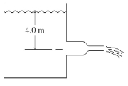 <strong>Water flows out of a large reservoir through 5.0-cm diameter pipe.The pipe connects to a 3.0-cm diameter pipe that is open to the atmosphere,as shown in the figure.What is the speed of the water in the 5.0-cm pipe? Treat the water as an ideal incompressible fluid. </strong> A)2.3 m/s B)3.2 m/s C)3.9 m/s D)8.9 m/s E)10 m/s