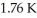 <strong>An ideal Carnot engine operating between a warm reservoir of unknown temperature and a cold reservoir at has an efficiency of What is the temperature of the warm reservoir?</strong> A)1.98 K B)0.180 K C)157 K D)0.160 K