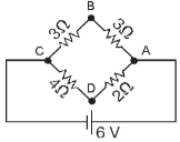 What is the magnitude of the potential difference between points C and D for the circuit shown in the figure? The battery is ideal,and all the numbers are accurate to two significant figures.
