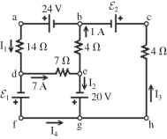 A multiloop circuit is shown in the figure.Find the current I<sub>1</sub> if the batteries are ideal.(It is not necessary to solve the entire circuit.)