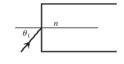 <strong>During the investigation of a new type of optical fiber having an index of refraction a laser beam is aimed at the flat end of a straight fiber,as shown in the figure.What is the maximum angle of incidence θ<sub>1</sub> if the beam is not to escape from the sides of the fiber if it is surrounded by air? </strong> A)42.9° B)39.8° C)36.7° D)33.6° E)30.5°