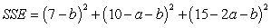 <strong>Express SSE as a multivariable function of a and b for the best fitting line Use the data below. </strong> A) B) C) D) E)