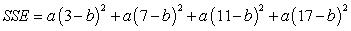 <strong>Express SSE as a multivariable function of a and b for the best fitting line Use the data below. </strong> A) B) C) D) E)