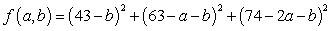 <strong>For a region, the percentage of adults 20-24 years of age that have not been married is given in the table below. Use the method of least squares to find the multivariable function f with inputs a and b for the best fitting line where x is the number of years since 1970. </strong> A) B) C) D) E)