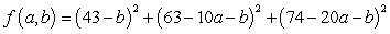 <strong>For a region, the percentage of adults 20-24 years of age that have not been married is given in the table below. Use the method of least squares to find the multivariable function f with inputs a and b for the best fitting line where x is the number of years since 1970. </strong> A) B) C) D) E)