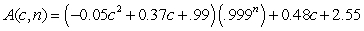 <strong>The cost of having specialty T-shirts made depends on the number of colors used in the T-shirt design and the number of T-shirts being ordered. A function giving A, the average cost per T-shirt, when c colors are used and n T-shirts are ordered is dollars. If 350 T-shirts are printed with six colors, determine (to the nearest hundredth of a cent) how quickly the average cost is changing when more T-shirts are printed.</strong> A) 0.02 cents per T-shirt B) -0.10 cents per T-shirt C) 0.99 cents per T-shirt D) -0.12 cents per T-shirt E) -0.03 cents per T-shirt
