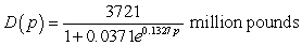 <strong>The daily demand for beef can be modeled by where the price for beef is p dollars per pound. Like-wise, the supply for beef can be modeled by where the price for beef is p dollars per pound. How much beef is supplied when the price is $3.50 per pound? Round your answer to the nearest million pounds.</strong> A) 113 million pounds B) 74 million pounds C) 121 million pounds D) 105 million pounds E) 0 million pounds