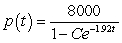 <strong>The number of patents issued for a certain product between 1950 and 1970 was increasing with respect to time at a rate jointly proportional to the number of patents already obtained and to the difference between the number of patents already obtained and the carrying capacity of the system. The carrying capacity was approximately 8000 patents, and the constant of proportionality was about 0.00024. By 1960, 4000 patents had been obtained. Find the general solution for the number of patents t years after 1950.</strong> A) patents B) patents C) patents D) patents E) patents