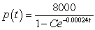 <strong>The number of patents issued for a certain product between 1950 and 1970 was increasing with respect to time at a rate jointly proportional to the number of patents already obtained and to the difference between the number of patents already obtained and the carrying capacity of the system. The carrying capacity was approximately 8000 patents, and the constant of proportionality was about 0.00024. By 1960, 4000 patents had been obtained. Find the general solution for the number of patents t years after 1950.</strong> A) patents B) patents C) patents D) patents E) patents