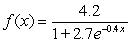<strong>Indicate whether the function is an increasing or decreasing logistic function and identify the upper limiting value of the function .</strong> A) The function is decreasing and the upper limit is 2.7. B) The function is decreasing and the upper limit is -0.4. C) The function is decreasing and the upper limit is 0.4. D) The function is increasing and the upper limit is 4.2. E) The function is increasing and the upper limit is 0.0.