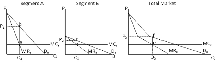 <strong>Exhibit 9-20 In Exhibit 9-20, how does market segment A differ from market segment B?</strong> A)demand is relatively more elastic in segment A than in segment B B)demand is relatively more income elastic in segment A than in segment B C)demand is relatively more income elastic in segment B than in segment A D)there are more consumers in segment A than in segment B E)demand is relatively more inelastic in segment A than in segment B