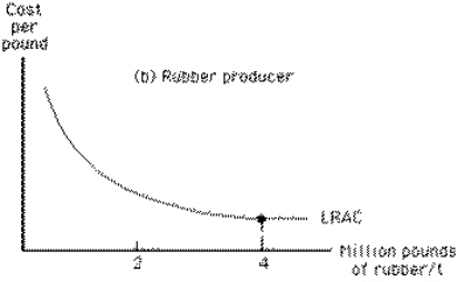 <strong>Exhibit 14-1     Which of the following is indicated in Exhibit 14-1?</strong> A)Rubber is cheaper to produce than tires. B)The total cost of producing 100, 000 tires is greater than the total cost of producing 200, 000 tires. C)The minimum efficient scale of producing tires is 200, 000 tires. D)The minimum efficient scale of producing tires is greater than 200, 000 tires. E)The marginal cost of the 200, 000th tire must exceed the average cost of 200, 000 tires. <div style=padding-top: 35px> 