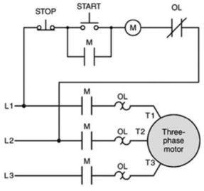 <strong>The motor starter coil M is: </strong> A)part of the power circuit. B)energized to start the motor. C)energized only as long as the start button is pressed. D)All of these choices are correct