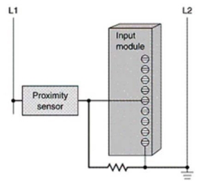 <strong>The resistor shown in the circuit: </strong> A)is called a bleeder resistor. B)is used to power the sensor continuously. C)allows enough current for the sensor to operate but not enough to turn on the input. D)all of these
