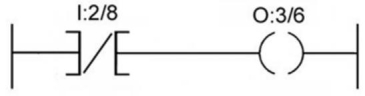 <strong>The bit status condition of the input device shown connected to address I:2/8 must be ___ to turn on output address O:3/6.  </strong> A)0 B)1 C)normally open D)normally closed <div style=padding-top: 35px> 