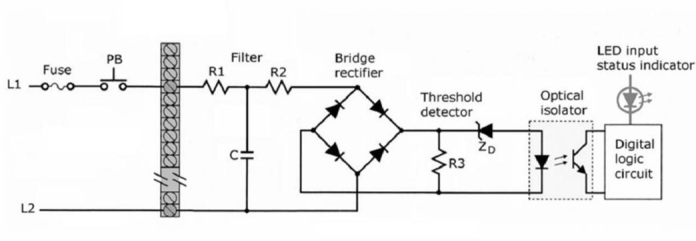 <strong>The purpose of the optical isolator is to </strong> A)aid in fault diagnosis. B)set the minimum level of voltage that can be detected. C)protect against electrical noise interference. D)separate the higher line voltage from the logic circuits.