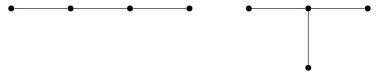 There are two nonisomorphic unrooted trees with four vertices, as shown.  
