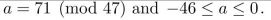 Find the integer a such that