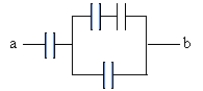 <strong>What is the equivalent capacitance between points a and b? All capacitors are 5.0 μF.  </strong> A)2.6 µF B)0.19 µF C)3.0 µF D)0.33 µF E)​0.13 µF <div style=padding-top: 35px> 