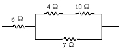 <strong>To find the equivalent resistance of the combination of resistors shown below by the method of possibly repeated applications of combining resistors in series and /or combining resistors in parallel,the first step would be which of the following? </strong> A)Combine the 6.0 Ω and the 7.0 Ω in series. B)Combine either the 4.0 Ω and the 10.0 Ω in parallel or the 7.0 Ω and the 10.0 Ω in parallel first,since either could be the first step with the other the second step. C)Combine the 4.0 Ω and the 10.0 Ω in series. D)Combine the 6.0 Ω,the 4.0 Ω,and the 10.0 Ω in series in a single step.