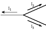 <strong>What is Kirchhoff's 1st equation for this junction? </strong> A)I<sub>1</sub> = I<sub>2</sub> + I<sub>3</sub> B)I<sub>2</sub> = I<sub>1</sub>+ I<sub>2</sub> C)I<sub>3</sub> = I<sub>1</sub> + I<sub>2</sub> D)I<sub>1</sub> + I<sub>2</sub> + I<sub>3</sub> = 0