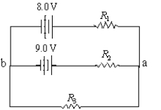 <strong>If I<sub>1</sub> goes to the right through R<sub>1</sub>,I<sub>2</sub> goes to the right through R<sub>2</sub>,and I<sub>3</sub> goes to the right through R<sub>3</sub>,what is the resulting equation resulting from applying Kirchhoff's loop rule for a clockwise loop around the perimeter of the circuit? </strong> A)8.0 V + I<sub>1</sub>R<sub>1</sub> + I<sub>3</sub>R<sub>3</sub> = 0 B)8.0 V + I<sub>1</sub>R<sub>1</sub> - I<sub>3</sub>R<sub>3</sub> = 0 C)8.0 V - I<sub>1</sub>R<sub>1</sub> + I<sub>3</sub>R<sub>3</sub> = 0 D)-8.0 V + I<sub>1</sub>R<sub>1</sub> + I<sub>3</sub>R<sub>3</sub> = 0