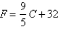 <strong>The relationship between the Fahrenheit and Celsius temperature scales is given by the linear function. What is the F-intercept and what does it represent?</strong> A) 0, Fahrenheit temperature corresponding to 32°C. B) , Fahrenheit temperature corresponding to 0°C. C) , Celsius temperature corresponding to 32 °C. D) 32, Celsius temperature corresponding to 0°C. E) 32, Fahrenheit temperature corresponding to 0°C.
