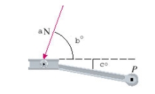 A bicycle pedal is pushed by a foot with a force of a-N as shown.The shaft of the pedal is cm long. Find the magnitude of the torque about P correct to two decimal places. Let N, ,