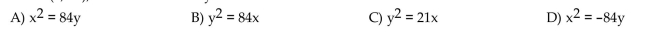 Find an equation of the parabola described. Focus at (0, 21); directrix the line y = -21