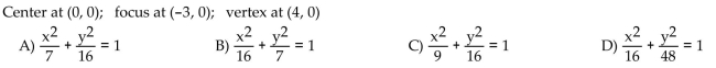 Find an equation for the ellipse described.
