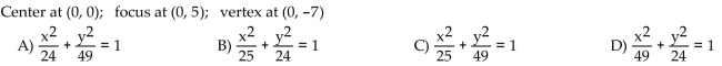 Find an equation for the ellipse described.